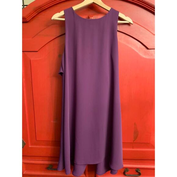 Anne Taylor Loft Size Medium Deep Purple Sheath Dress With Ruffle Back Lined EUC - Picture 1 of 3